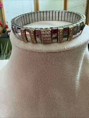 Notations Two-Tone Stretch Bracelet with Crystal Pavé - Gold & Silver